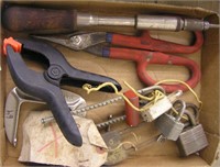 Tin Snips Clamps Locks & Screwdriver Lot
