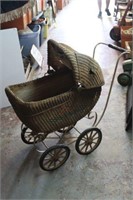 Vintage Wicker Baby Buggy Wrought Iron