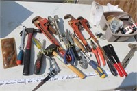 Pipe wrenches, needle nose, pipe cutter, hammer