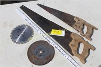 2 Hand saws, 2 circular saw blades