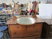 Vintage Oak Dresser with Oval Mirror