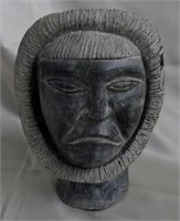 Lrge Signed Inuit Soapstone Eskimo Head Carving