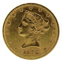 1892 AU Liberty $10 Gold Piece