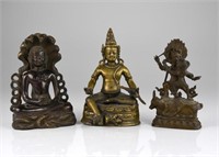 THREE TIBETAN BRONZE BUDDHIST FIGURES