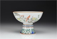 CHINESE FAMILLE ROSE PORCELAIN STEM CUP