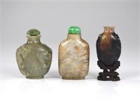 GROUP OF THREE CHINESE JADE CARVED SNUFF BOTTLES