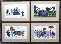 FOUR CHINESE EXPORT PITH GOUACHE PAINTINGS