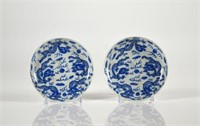 PAIR OF CHINESE BLUE & WHITE PORCELAIN SAUCERS