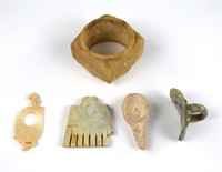 FIVE CHINESE ARCHAIC JADE PIECES