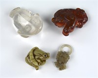 FOUR CHINESE JADE, AGATE, CRYSTAL PIECES