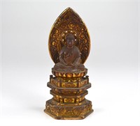 JAPANESE CARVED GILT LACQUER WOOD BUDDHA