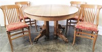 Antique LENTZ Clawfoot Pedestal Oak Table & Chairs
