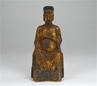 CHINESE POLYCHROME WOODEN SCHOLAR OFFICIAL FIGURE