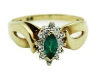 14kt Gold Genuine Emerald & Diamond Ring
