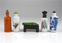 GROUP OF FIVE CHINESE PORCELAIN SNUFF BOTTLES