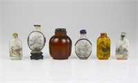GROUP OF SIX INSIDE PAINTED GLASS SNUFF BOTTLES