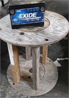 Old wire spool and Exide battery