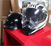 2 motorcycle helmets