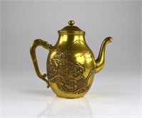 CHINESE BRASS DRAGON THEMED TEAPOT
