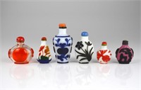 GROUP OF SIX CHINESE OVERLAY GLASS SNUFF BOTTLES