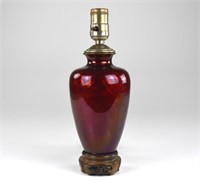 JAPANESE RED CLOISONNE VASE MOUNTED AS LAMP