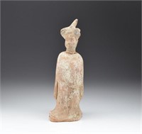 TANG DYNASTY POTTERY FIGURE OF A COURT LADY