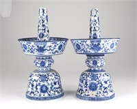 PAIR OF CHINESE BLUE & WHITE PORCELAIN PRICKETS
