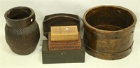 MIXED LOT OF SIX ANTIQUE ASIAN BASKETS & BOXES