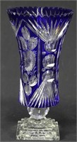 BLUE CUT TO CLEAR GLASS VASE