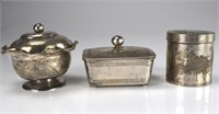 THREE CHINESE EXPORT SILVER COVERED CONTAINERS