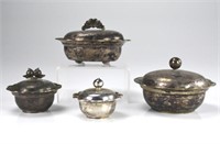 FOUR CHINESE EXPORT SILVER COVERED CONTAINERS