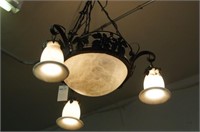 Wrought iron and alabaster hanging lamps