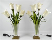 Pair tulip Murano glass lamps