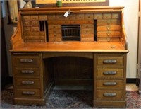 60" American antique oak roll top desk
