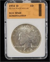 Liberty Peace Dollar 1934 D -  1D MS60