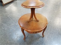 VTG 2 TIER FRENCH PROVINCIAL PECAN TABLE