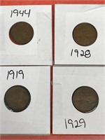 LOT OF (4) PENNIES 1919, 1928, 1929, 1944