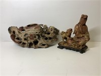2 CHINESE SOAPSTONE STATUES, CARVED