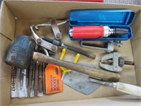 Nail sets, rubber mallet, 3 gear pullers and a