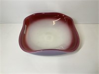 2 TONE MURANO GLASS BOWL VASELINE AND RUBY