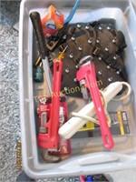 Bin of Tools Pipe wrenches and more