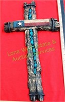 Polyresin Texas Flag w/ Turquoise Wall Cross