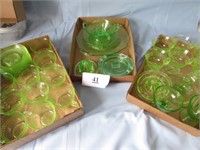 3 Flats - Vaseline Green Depression Glass