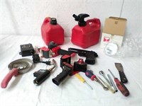 Air soft gun, gas cans, blow torch, tools, & more