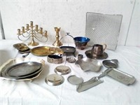 Group of metal platters & kitchenware some