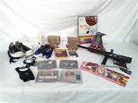Paintball gun, CD's, Xbox controller, headlamp,