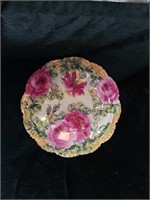 Hand painted pink and gold rose plate