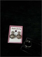 Front and back earrings and Sterling silver ring