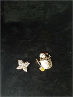 Beautiful butterfly and snowman pins