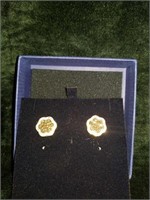 18K gold dipped brown& white Crystal earrings